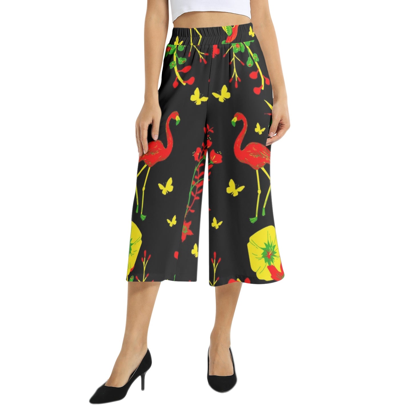 Elastic Waist Capris Wide Leg Pant