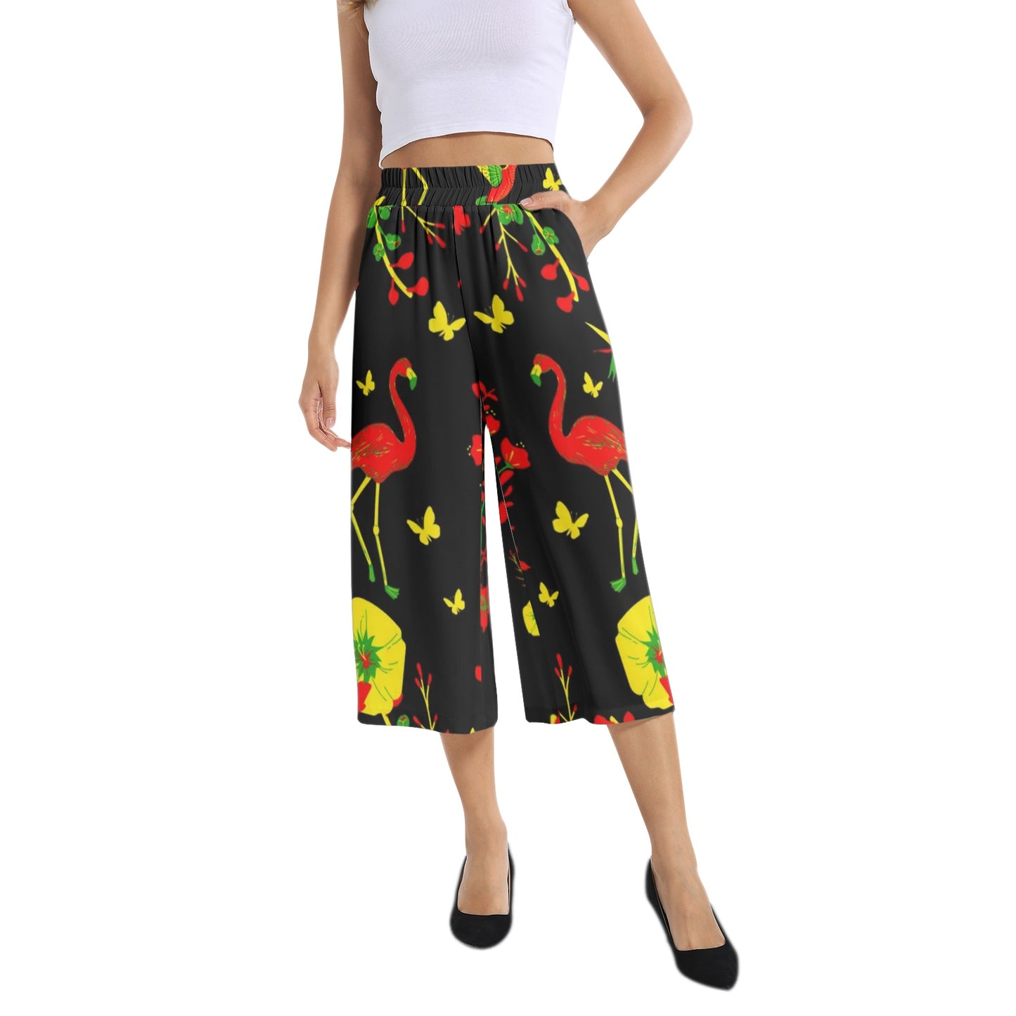 Elastic Waist Capris Wide Leg Pant