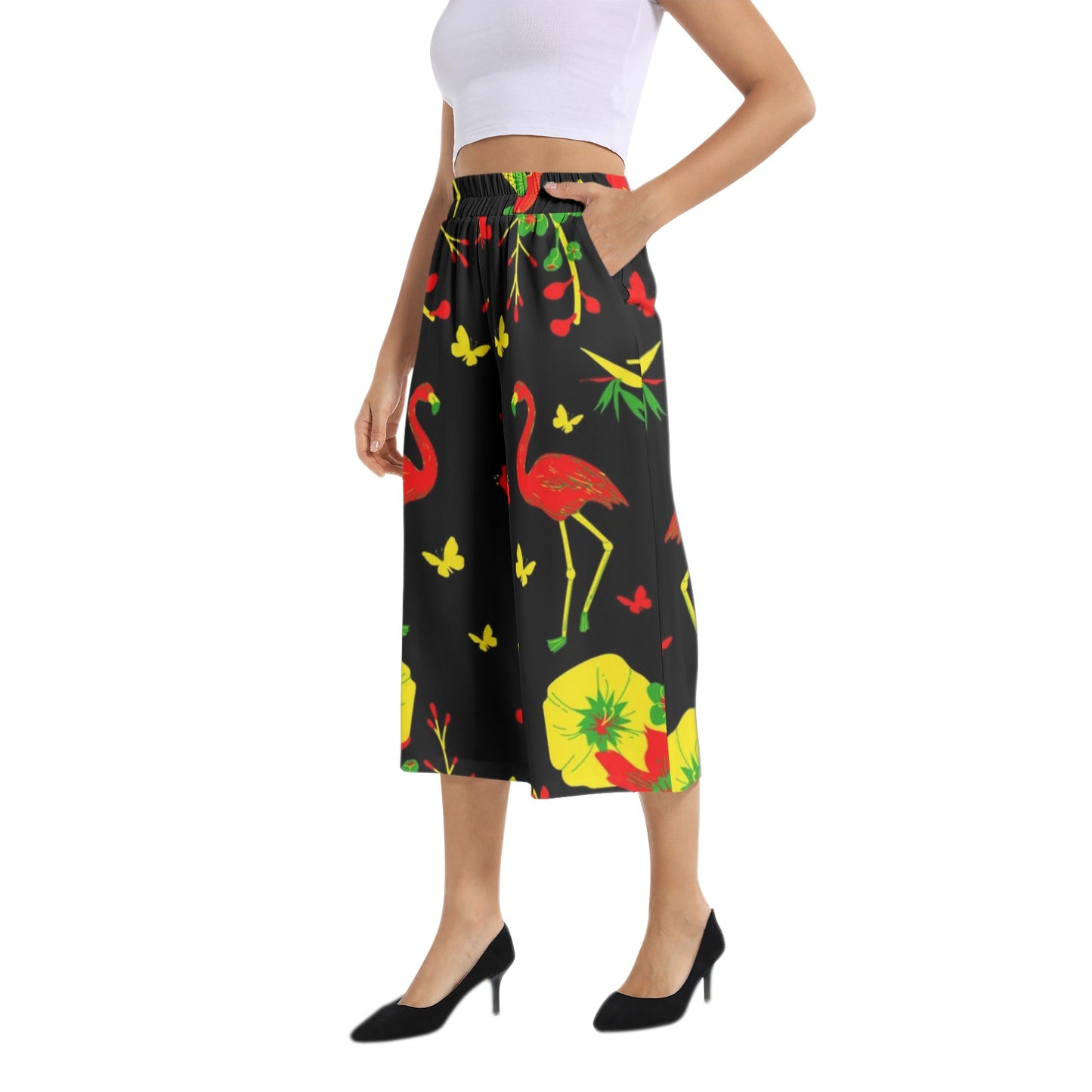 Elastic Waist Capris Wide Leg Pant