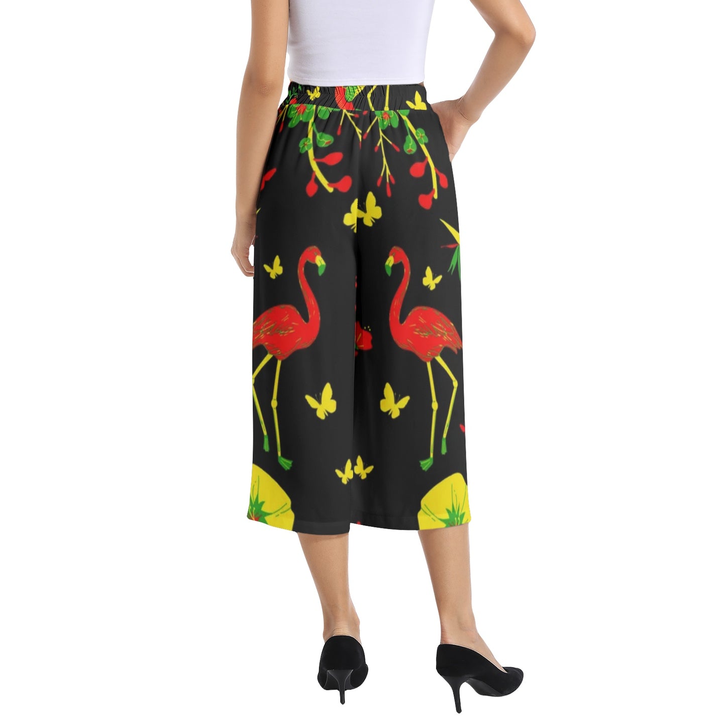 Elastic Waist Capris Wide Leg Pant