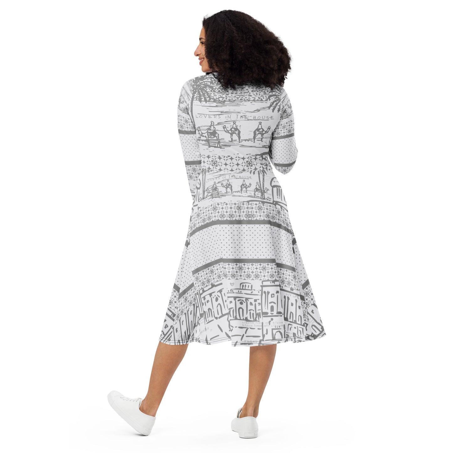 Chic Lite Gray Illustrated Midi Dress