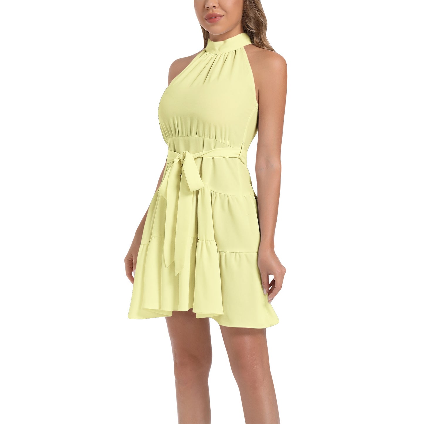 Ruffle Hem Belted Halter Dress