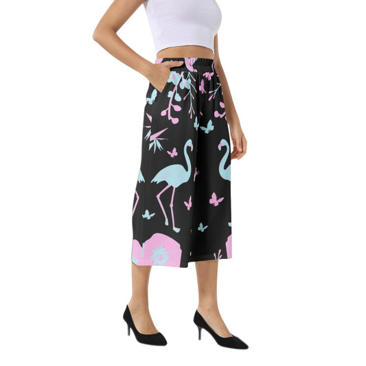 Elastic Waist Capris Wide Leg Pant