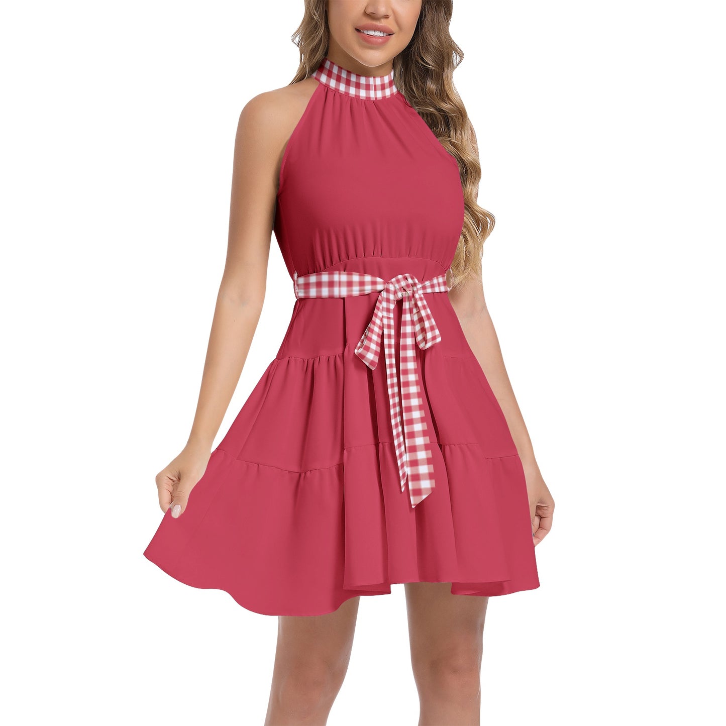 Ruffle Hem Belted Halter Dress